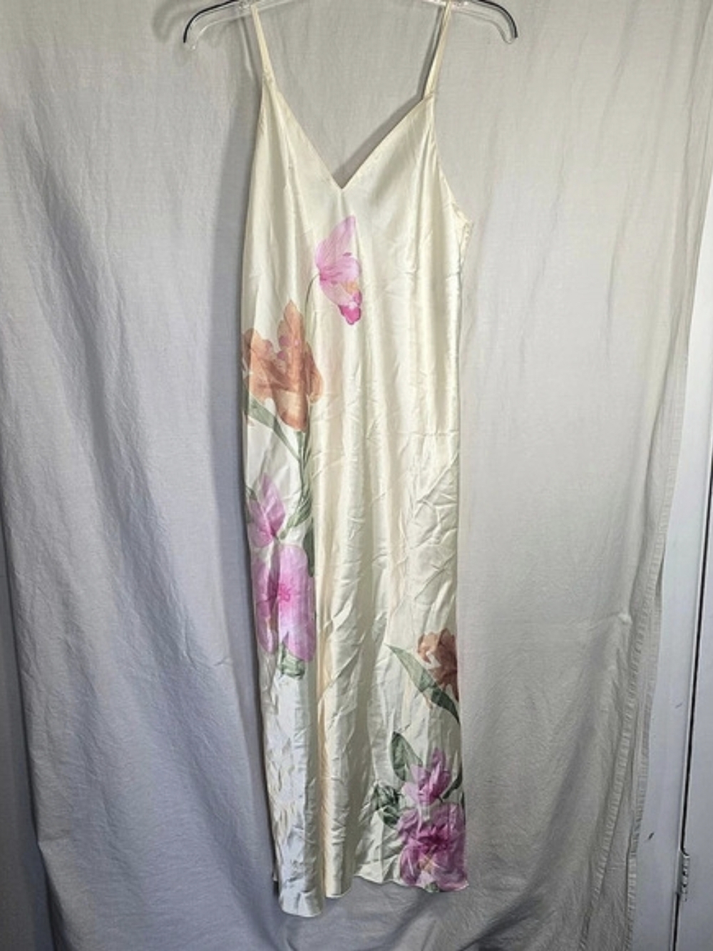 Valerie Stevens Satin Floral Maxi Slip Dress Small Romantic 90s Y2K